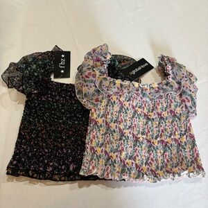 (2) Global Love / FBZ Smocked Floral Ruffle Sleeve Tops Bundle Girls Size XL NWT
